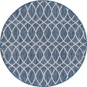 Blue 4' 1 x 4' 1 Outdoor Trellis Round Area Rug Weather Resistant for Patio, Deck, Terrace, Balcony, Porch Geometric Design Water Safe Outside Carpet for Sale at Rug Engine