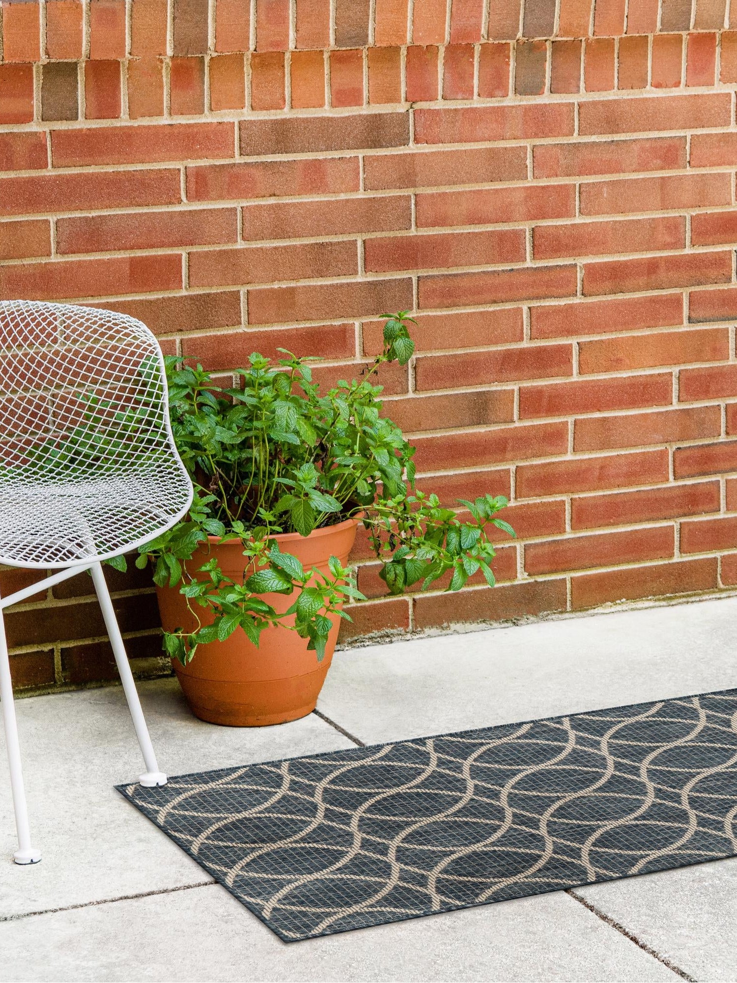 Blue 2' x 8' Outdoor Trellis Runner Area Rug Weather Resistant for Patio, Deck, Terrace, Balcony, Porch Geometric Design Water Safe Outside Carpet for Sale at Rug Engine