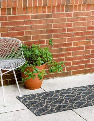 Blue 2' x 8' Outdoor Trellis Runner Area Rug Weather Resistant for Patio, Deck, Terrace, Balcony, Porch Geometric Design Water Safe Outside Carpet for Sale at Rug Engine