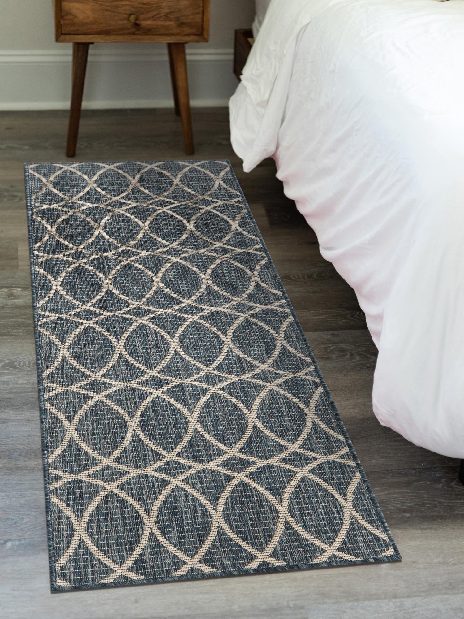 Blue 2' x 8' Outdoor Trellis Runner Area Rug Weather Resistant for Patio, Deck, Terrace, Balcony, Porch Geometric Design Water Safe Outside Carpet for Sale at Rug Engine