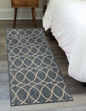 Blue 2' x 8' Outdoor Trellis Runner Area Rug Weather Resistant for Patio, Deck, Terrace, Balcony, Porch Geometric Design Water Safe Outside Carpet for Sale at Rug Engine