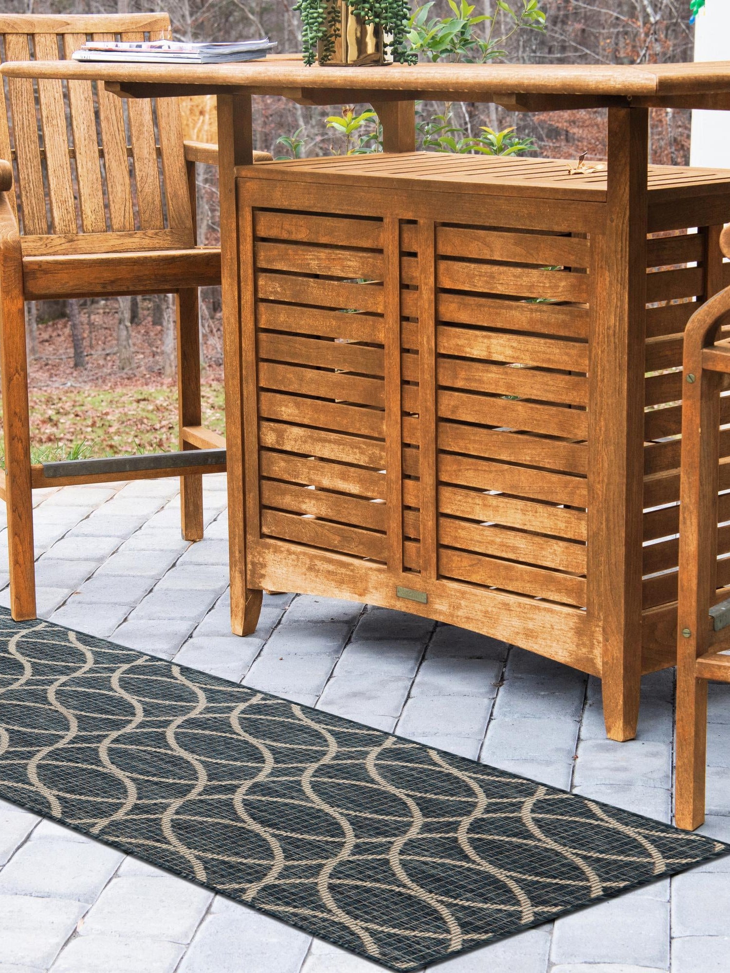 Blue 2' x 8' Outdoor Trellis Runner Area Rug Weather Resistant for Patio, Deck, Terrace, Balcony, Porch Geometric Design Water Safe Outside Carpet for Sale at Rug Engine