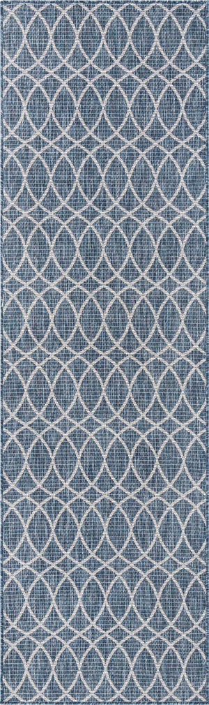 Blue 2' 7 x 10' Outdoor Trellis Runner Area Rug Weather Resistant for Patio, Deck, Terrace, Balcony, Porch Geometric Design Water Safe Outside Carpet for Sale at Rug Engine