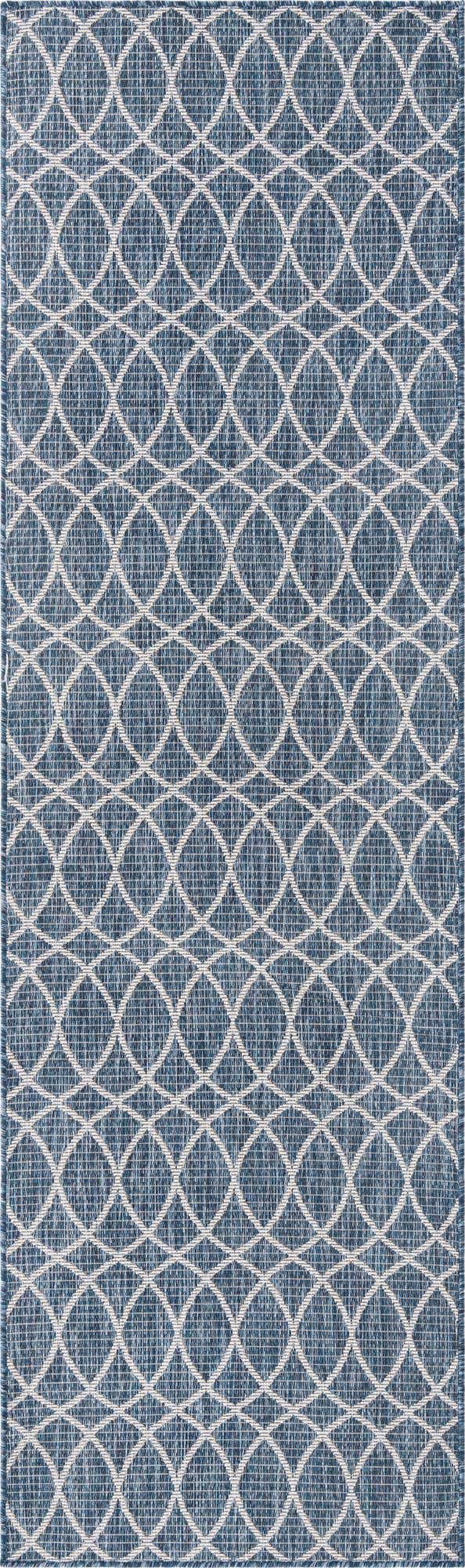 Blue 2' 7 x 10' Outdoor Trellis Runner Area Rug Weather Resistant for Patio, Deck, Terrace, Balcony, Porch Geometric Design Water Safe Outside Carpet for Sale at Rug Engine