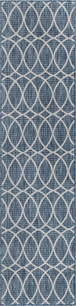 Blue 2' x 8' Outdoor Trellis Runner Area Rug Weather Resistant for Patio, Deck, Terrace, Balcony, Porch Geometric Design Water Safe Outside Carpet for Sale at Rug Engine