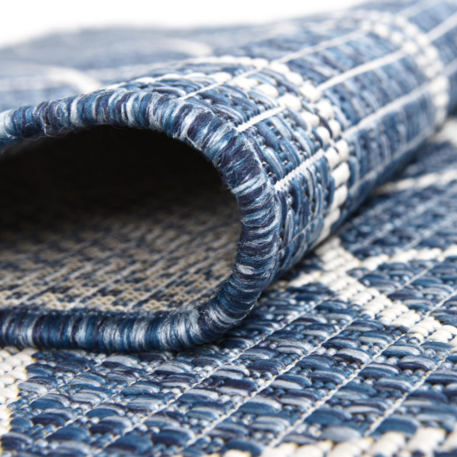 Blue 2' x 8' Outdoor Trellis Runner Area Rug Weather Resistant for Patio, Deck, Terrace, Balcony, Porch Geometric Design Water Safe Outside Carpet for Sale at Rug Engine