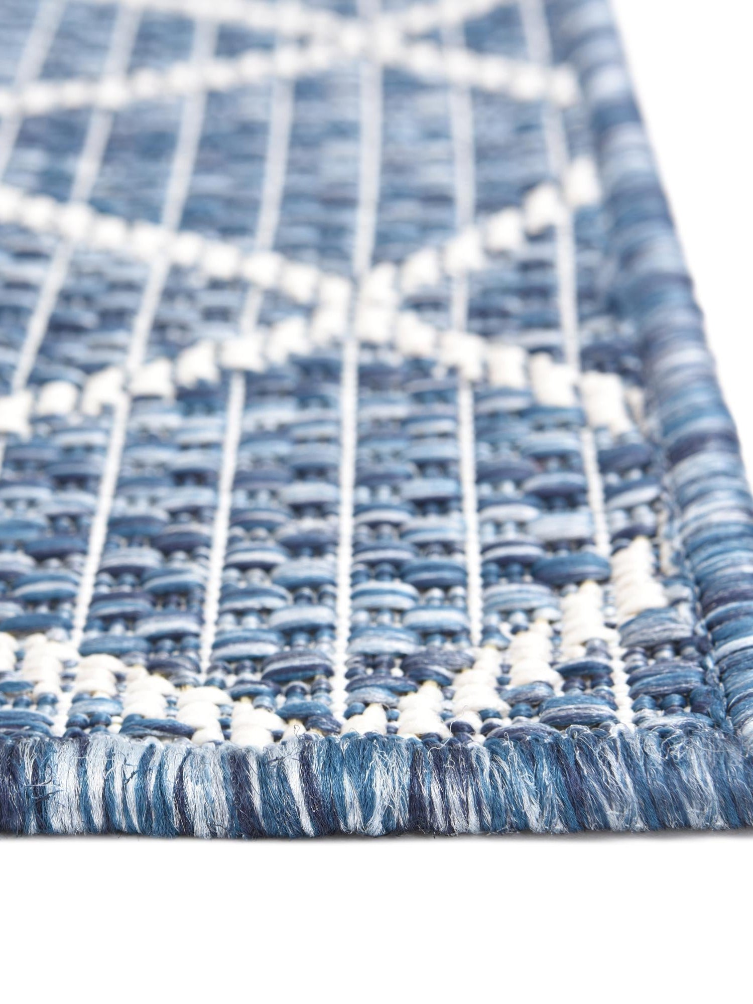 Blue 2' x 8' Outdoor Trellis Runner Area Rug Weather Resistant for Patio, Deck, Terrace, Balcony, Porch Geometric Design Water Safe Outside Carpet for Sale at Rug Engine