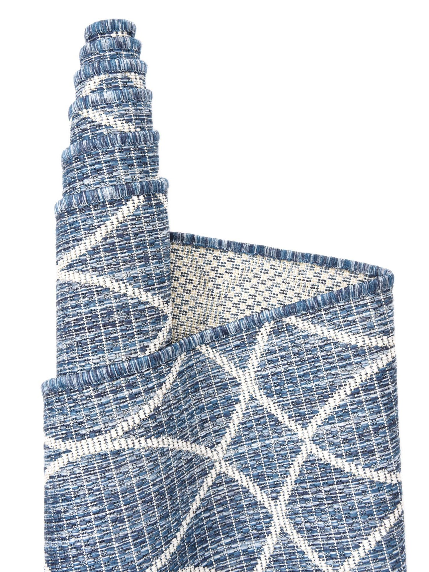 Blue 2' x 8' Outdoor Trellis Runner Area Rug Weather Resistant for Patio, Deck, Terrace, Balcony, Porch Geometric Design Water Safe Outside Carpet for Sale at Rug Engine