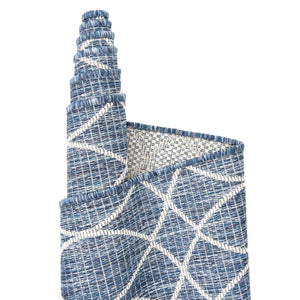 Blue 2' x 8' Outdoor Trellis Runner Area Rug Weather Resistant for Patio, Deck, Terrace, Balcony, Porch Geometric Design Water Safe Outside Carpet for Sale at Rug Engine