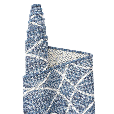 Blue 2' x 8' Outdoor Trellis Runner Area Rug Weather Resistant for Patio, Deck, Terrace, Balcony, Porch Geometric Design Water Safe Outside Carpet for Sale at Rug Engine