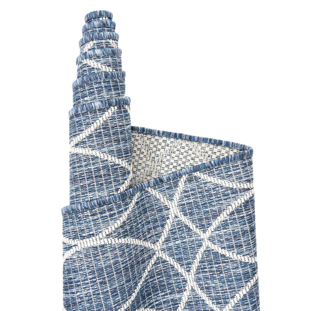 Blue 2' x 8' Outdoor Trellis Runner Area Rug Weather Resistant for Patio, Deck, Terrace, Balcony, Porch Geometric Design Water Safe Outside Carpet for Sale at Rug Engine