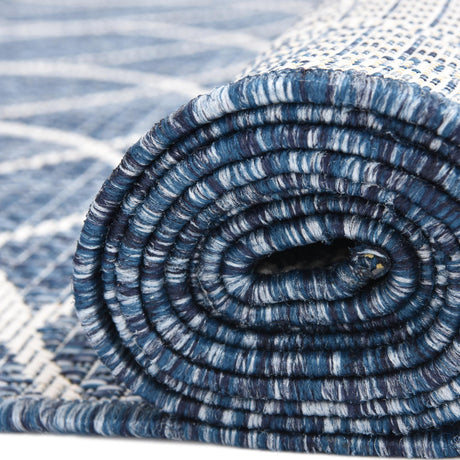 Blue 2' x 8' Outdoor Trellis Runner Area Rug Weather Resistant for Patio, Deck, Terrace, Balcony, Porch Geometric Design Water Safe Outside Carpet for Sale at Rug Engine