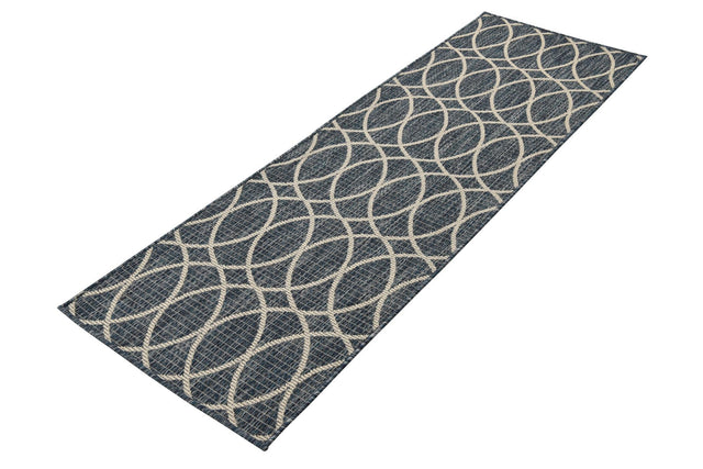 Blue 2' x 6' 1 Outdoor Trellis Runner Area Rug Weather Resistant for Patio, Deck, Terrace, Balcony, Porch Geometric Design Water Safe Outside Carpet for Sale at Rug Engine