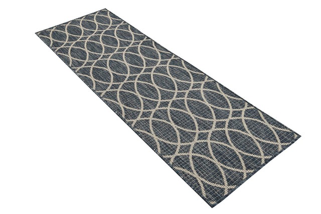 Blue 2' x 6' 1 Outdoor Trellis Runner Area Rug Weather Resistant for Patio, Deck, Terrace, Balcony, Porch Geometric Design Water Safe Outside Carpet for Sale at Rug Engine
