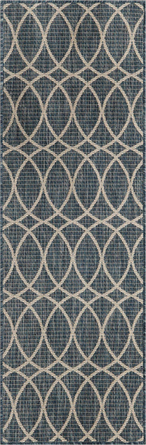 Blue 2' x 6' 1 Outdoor Trellis Runner Area Rug Weather Resistant for Patio, Deck, Terrace, Balcony, Porch Geometric Design Water Safe Outside Carpet for Sale at Rug Engine