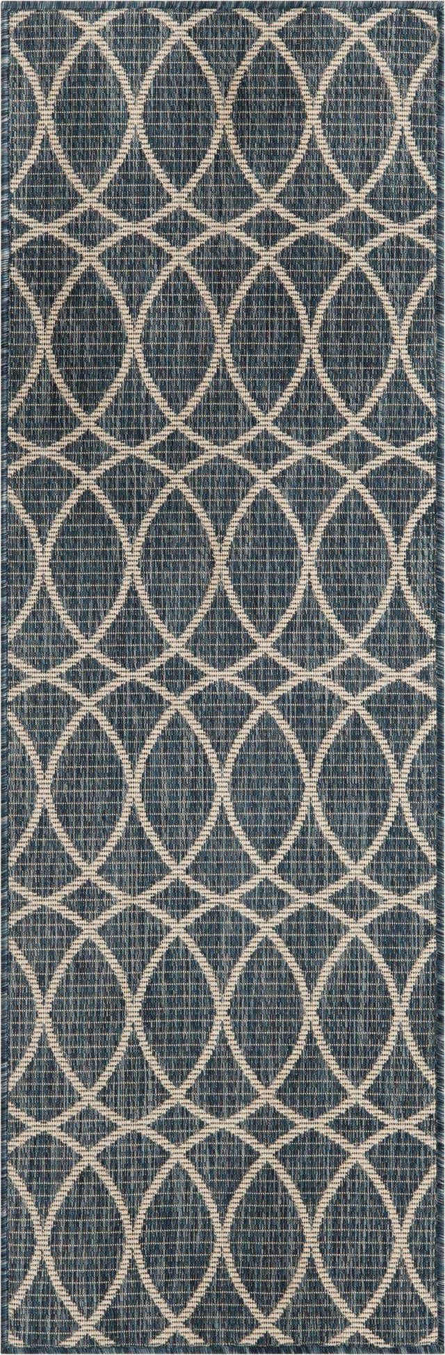 Blue 2' x 6' 1 Outdoor Trellis Runner Area Rug Weather Resistant for Patio, Deck, Terrace, Balcony, Porch Geometric Design Water Safe Outside Carpet for Sale at Rug Engine