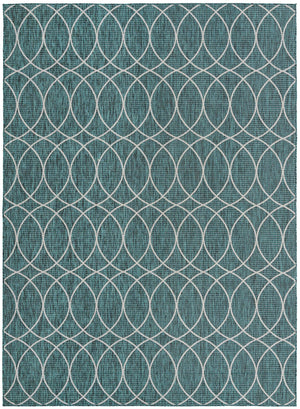 Teal 7' 10 x 11' Outdoor Trellis Rectangle Area Rug Weather Resistant for Patio, Deck, Terrace, Balcony, Porch Geometric Design Water Safe Outside Carpet for Sale at Rug Engine