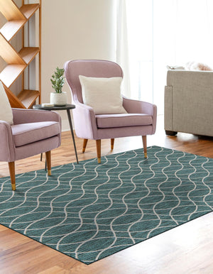Teal 4' x 6' Outdoor Trellis Rectangle Area Rug Weather Resistant for Patio, Deck, Terrace, Balcony, Porch Geometric Design Water Safe Outside Carpet for Sale at Rug Engine