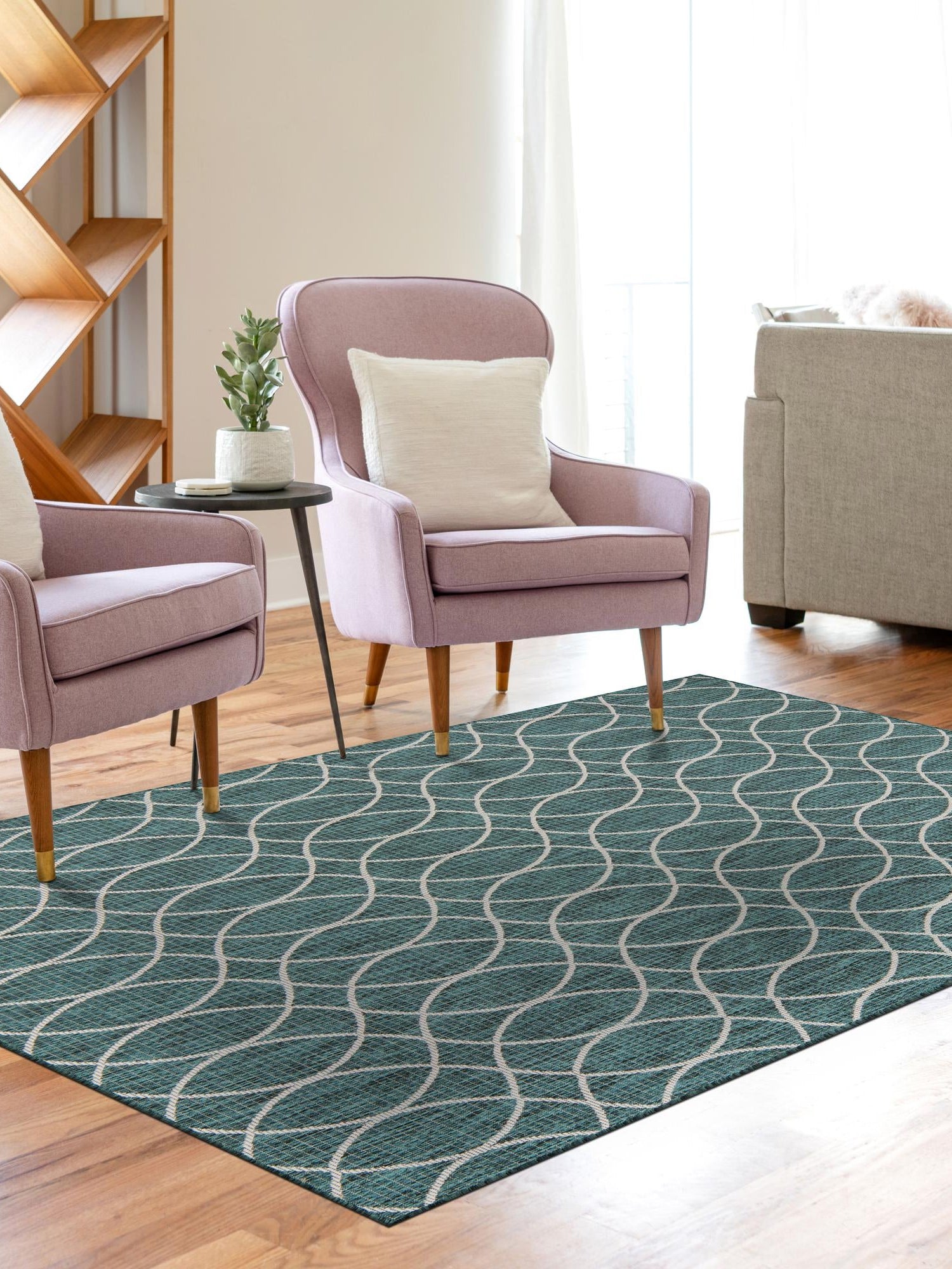 Teal 5' 3 x 7' 10 Outdoor Trellis Rectangle Area Rug Weather Resistant for Patio, Deck, Terrace, Balcony, Porch Geometric Design Water Safe Outside Carpet for Sale at Rug Engine