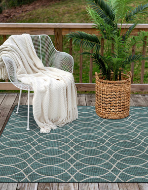 Teal 3' x 5' 3 Outdoor Trellis Rectangle Area Rug Weather Resistant for Patio, Deck, Terrace, Balcony, Porch Geometric Design Water Safe Outside Carpet for Sale at Rug Engine