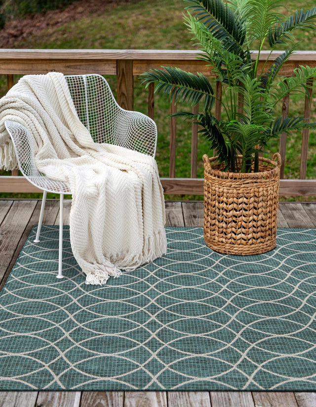 Teal 3' x 5' 3 Outdoor Trellis Rectangle Area Rug Weather Resistant for Patio, Deck, Terrace, Balcony, Porch Geometric Design Water Safe Outside Carpet for Sale at Rug Engine