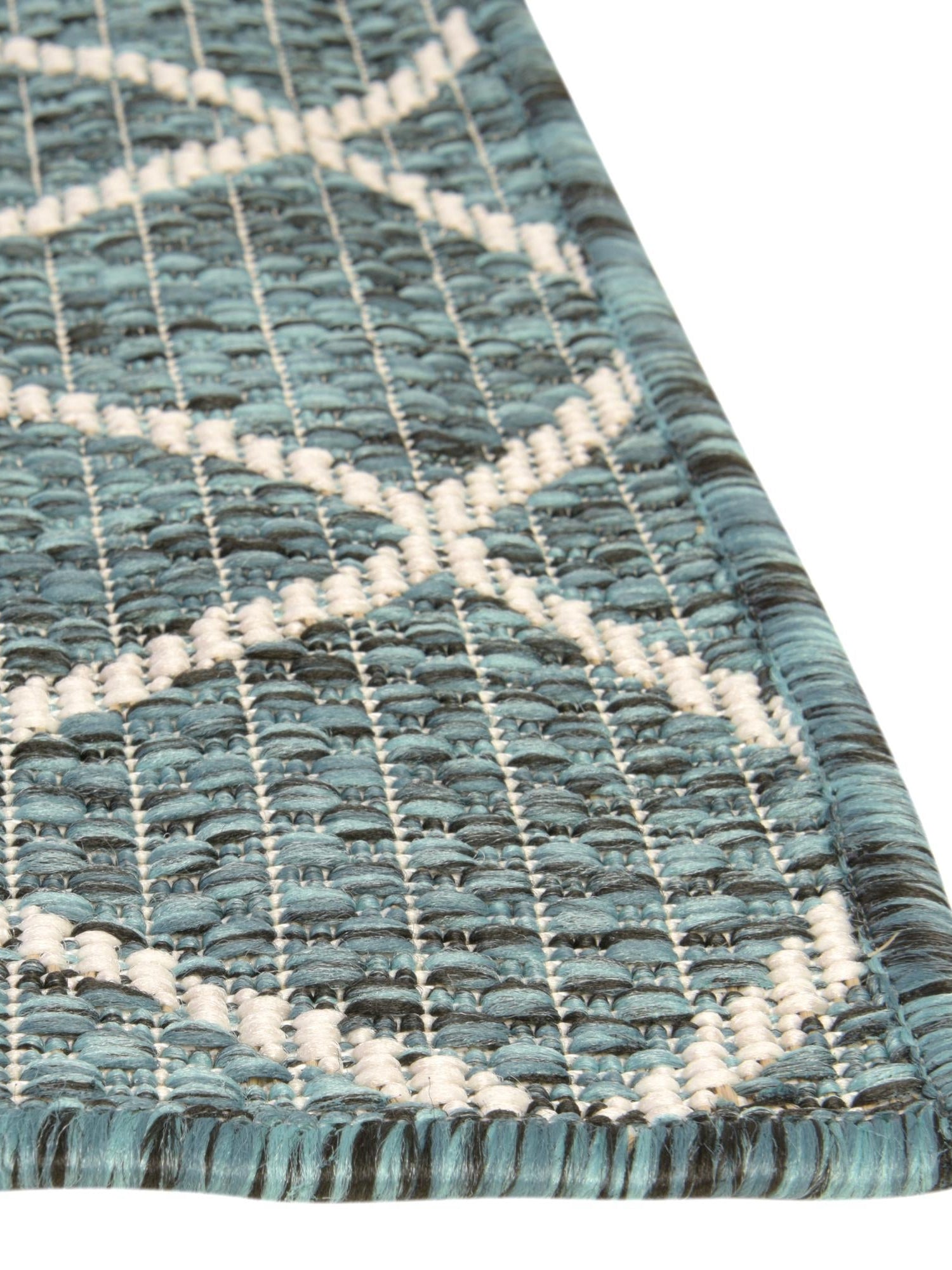 Teal 5' 3 x 7' 10 Outdoor Trellis Rectangle Area Rug Weather Resistant for Patio, Deck, Terrace, Balcony, Porch Geometric Design Water Safe Outside Carpet for Sale at Rug Engine