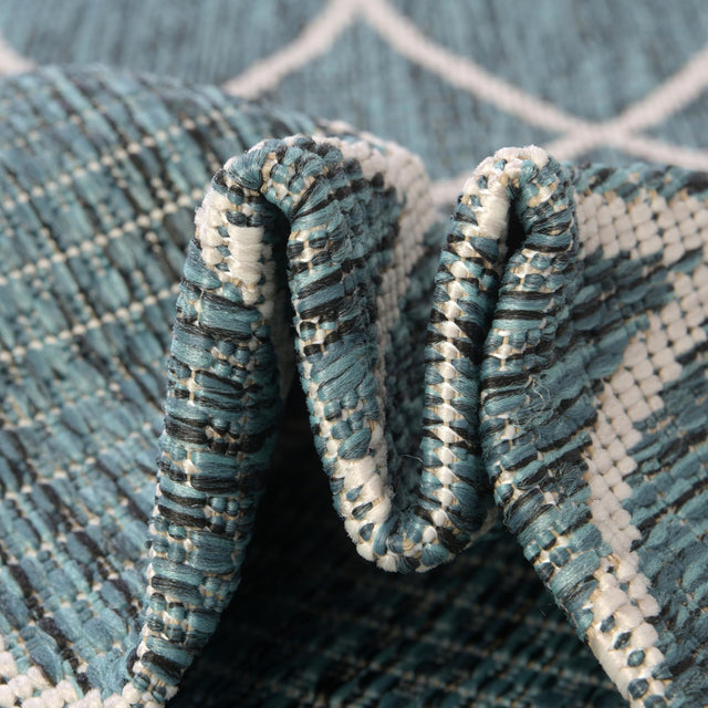 Teal 5' 3 x 7' 10 Outdoor Trellis Rectangle Area Rug Weather Resistant for Patio, Deck, Terrace, Balcony, Porch Geometric Design Water Safe Outside Carpet for Sale at Rug Engine