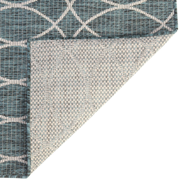 Teal 4' x 6' Outdoor Trellis Rectangle Area Rug Weather Resistant for Patio, Deck, Terrace, Balcony, Porch Geometric Design Water Safe Outside Carpet for Sale at Rug Engine
