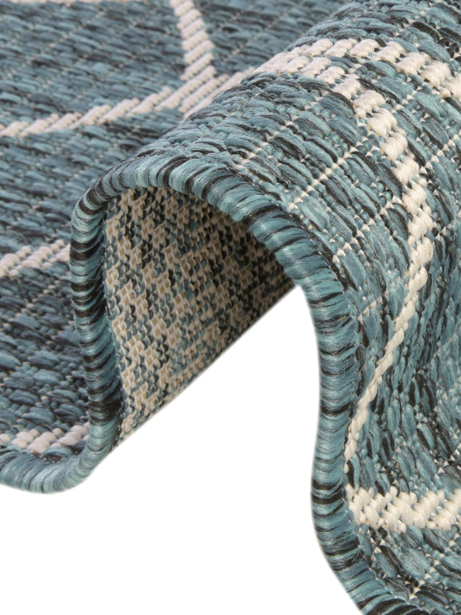 Teal 5' 3 x 7' 10 Outdoor Trellis Rectangle Area Rug Weather Resistant for Patio, Deck, Terrace, Balcony, Porch Geometric Design Water Safe Outside Carpet for Sale at Rug Engine