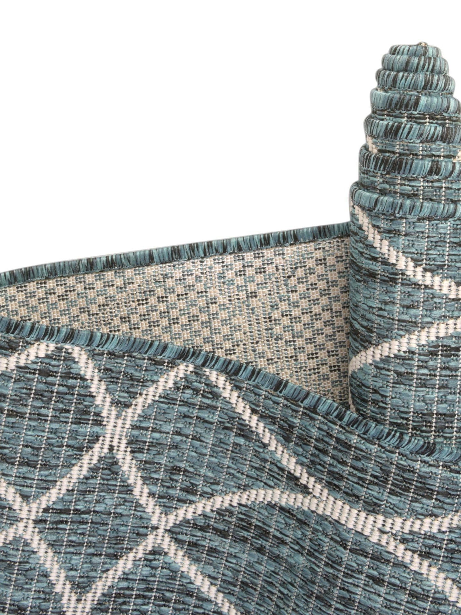 Teal 4' x 6' Outdoor Trellis Rectangle Area Rug Weather Resistant for Patio, Deck, Terrace, Balcony, Porch Geometric Design Water Safe Outside Carpet for Sale at Rug Engine
