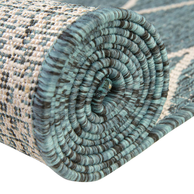 Teal 3' x 5' 3 Outdoor Trellis Rectangle Area Rug Weather Resistant for Patio, Deck, Terrace, Balcony, Porch Geometric Design Water Safe Outside Carpet for Sale at Rug Engine