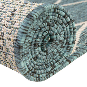 Teal 5' 3 x 7' 10 Outdoor Trellis Rectangle Area Rug Weather Resistant for Patio, Deck, Terrace, Balcony, Porch Geometric Design Water Safe Outside Carpet for Sale at Rug Engine
