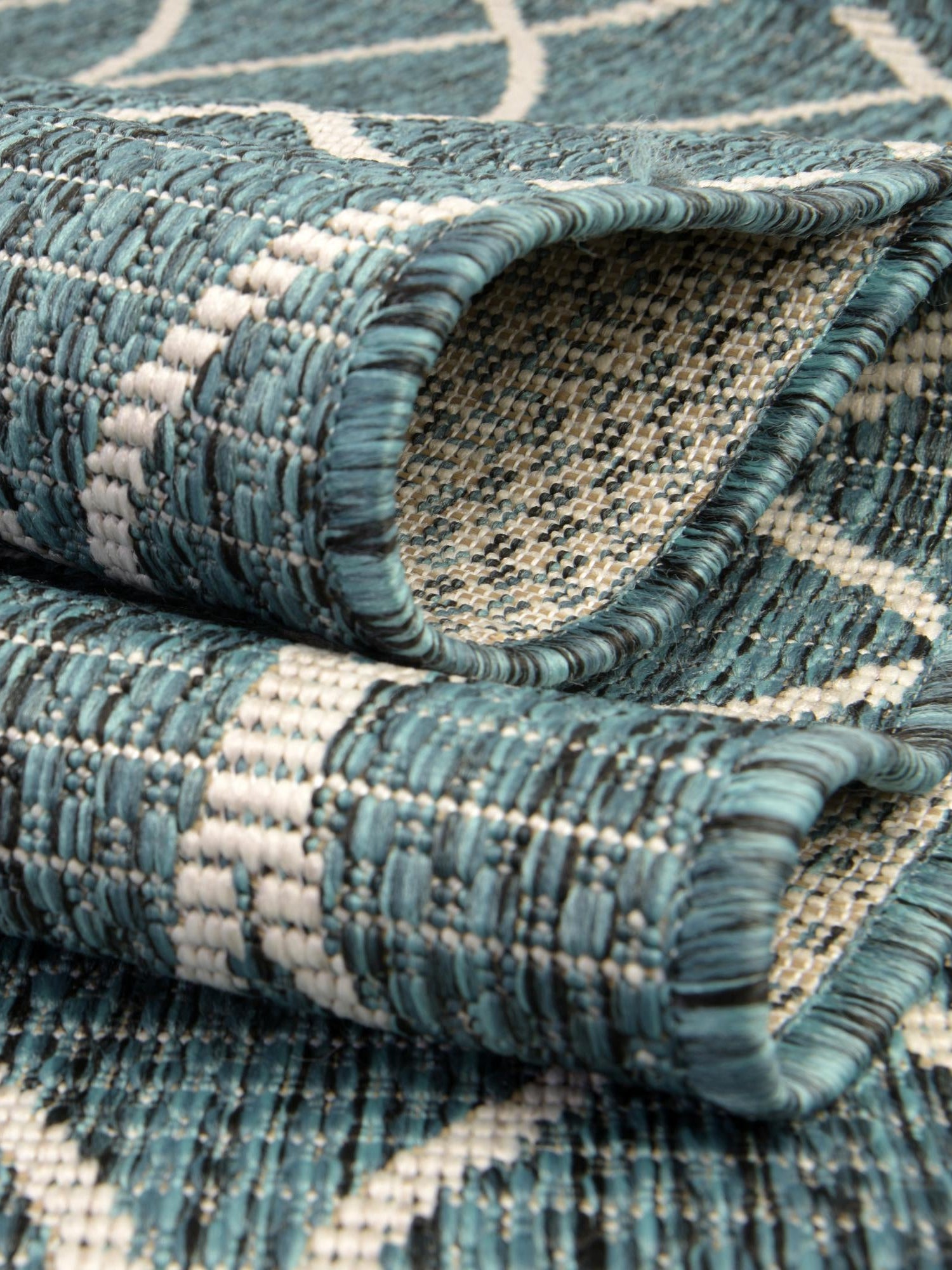 Teal 4' x 6' Outdoor Trellis Rectangle Area Rug Weather Resistant for Patio, Deck, Terrace, Balcony, Porch Geometric Design Water Safe Outside Carpet for Sale at Rug Engine
