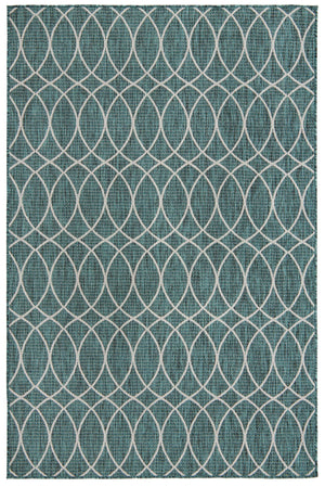 Teal 5' 3 x 7' 10 Outdoor Trellis Rectangle Area Rug Weather Resistant for Patio, Deck, Terrace, Balcony, Porch Geometric Design Water Safe Outside Carpet for Sale at Rug Engine