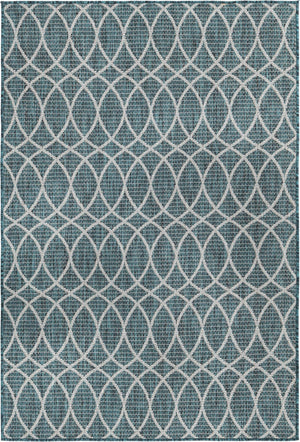 Teal 4' x 6' Outdoor Trellis Rectangle Area Rug Weather Resistant for Patio, Deck, Terrace, Balcony, Porch Geometric Design Water Safe Outside Carpet for Sale at Rug Engine