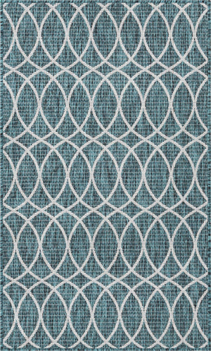 Teal 3' x 5' 3 Outdoor Trellis Rectangle Area Rug Weather Resistant for Patio, Deck, Terrace, Balcony, Porch Geometric Design Water Safe Outside Carpet for Sale at Rug Engine
