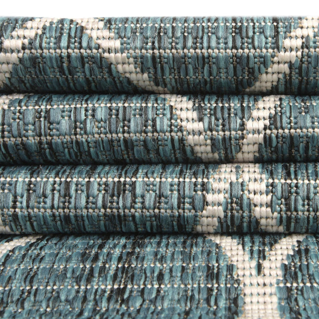Teal 3' x 3' Outdoor Trellis Round Area Rug Weather Resistant for Patio, Deck, Terrace, Balcony, Porch Geometric Design Water Safe Outside Carpet for Sale at Rug Engine