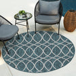 Teal 3' x 3' Outdoor Trellis Round Area Rug Weather Resistant for Patio, Deck, Terrace, Balcony, Porch Geometric Design Water Safe Outside Carpet for Sale at Rug Engine