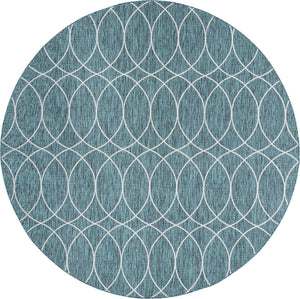 Teal 10' x 10' Outdoor Trellis Round Area Rug Weather Resistant for Patio, Deck, Terrace, Balcony, Porch Geometric Design Water Safe Outside Carpet for Sale at Rug Engine