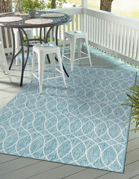 Light Aqua 8' x 11' Outdoor Trellis Rectangle Rug