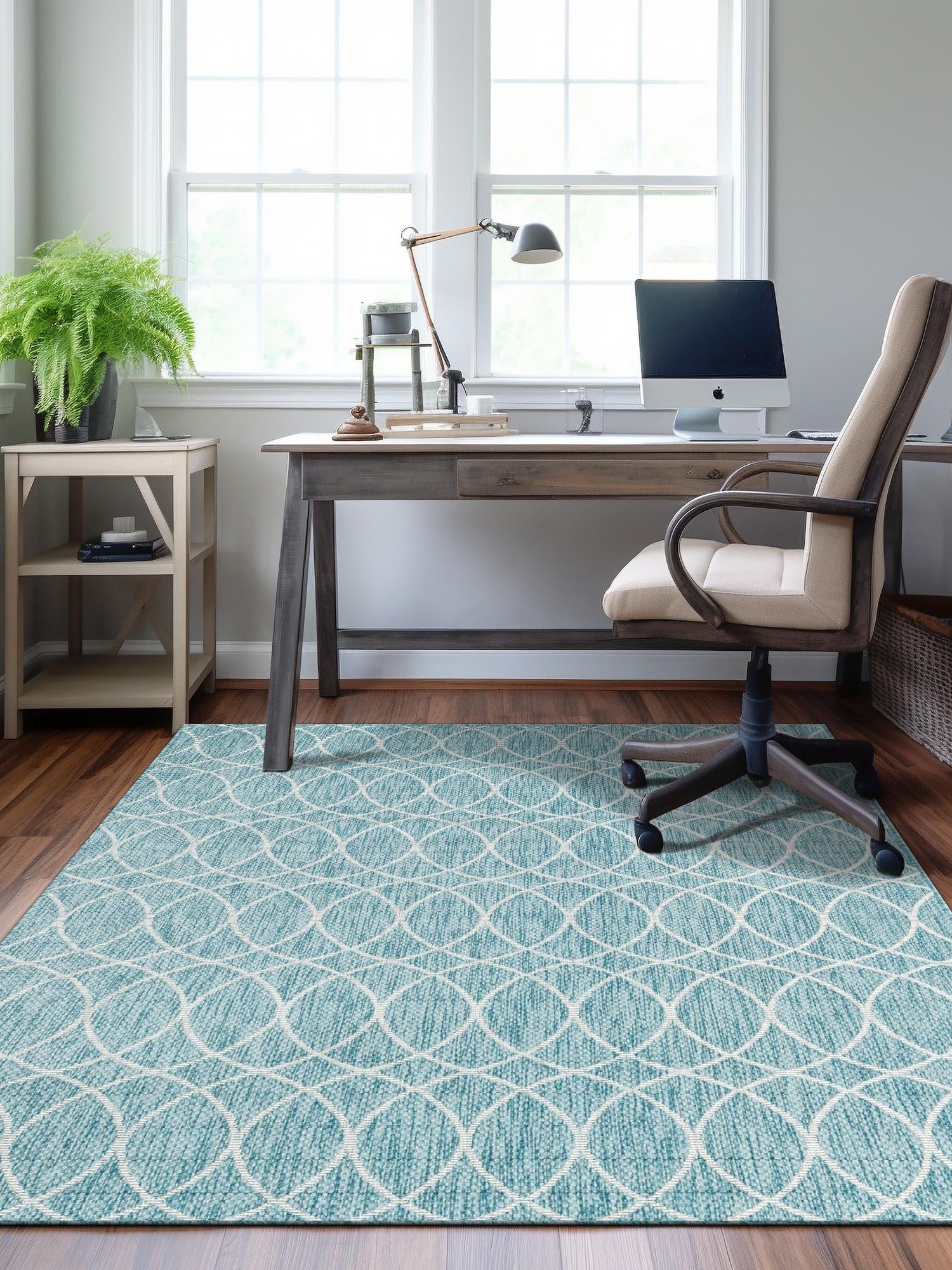 Light Aqua 7' 10 x 11' Outdoor Trellis Rectangle Area Rug Weather Resistant for Patio, Deck, Terrace, Balcony, Porch Geometric Design Water Safe Outside Carpet for Sale at Rug Engine