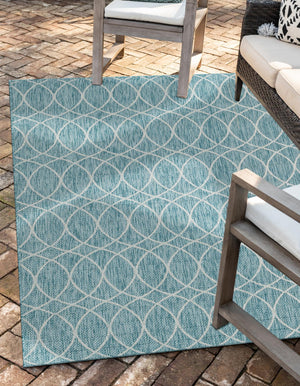 Light Aqua 4' x 6' Outdoor Trellis Rectangle Area Rug Weather Resistant for Patio, Deck, Terrace, Balcony, Porch Geometric Design Water Safe Outside Carpet for Sale at Rug Engine