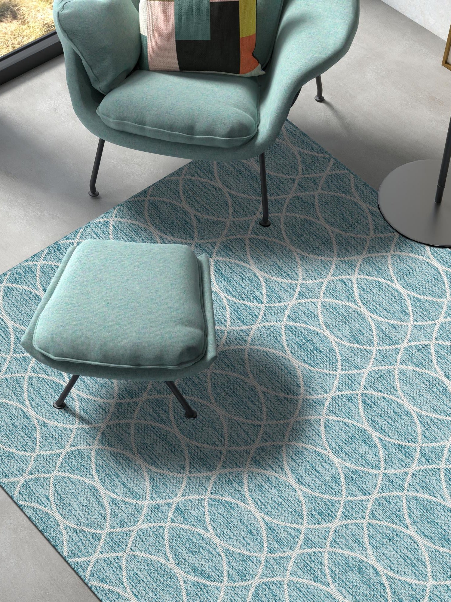 Light Aqua 4' x 6' Outdoor Trellis Rectangle Area Rug Weather Resistant for Patio, Deck, Terrace, Balcony, Porch Geometric Design Water Safe Outside Carpet for Sale at Rug Engine