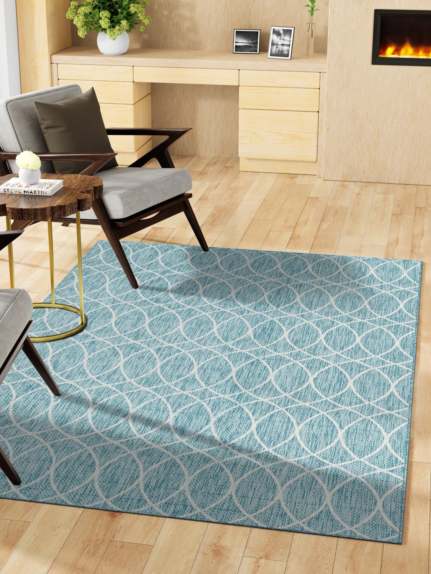 Light Aqua 4' x 6' Outdoor Trellis Rectangle Area Rug Weather Resistant for Patio, Deck, Terrace, Balcony, Porch Geometric Design Water Safe Outside Carpet for Sale at Rug Engine