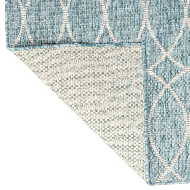 Light Aqua 4' x 6' Outdoor Trellis Rectangle Area Rug Weather Resistant for Patio, Deck, Terrace, Balcony, Porch Geometric Design Water Safe Outside Carpet for Sale at Rug Engine