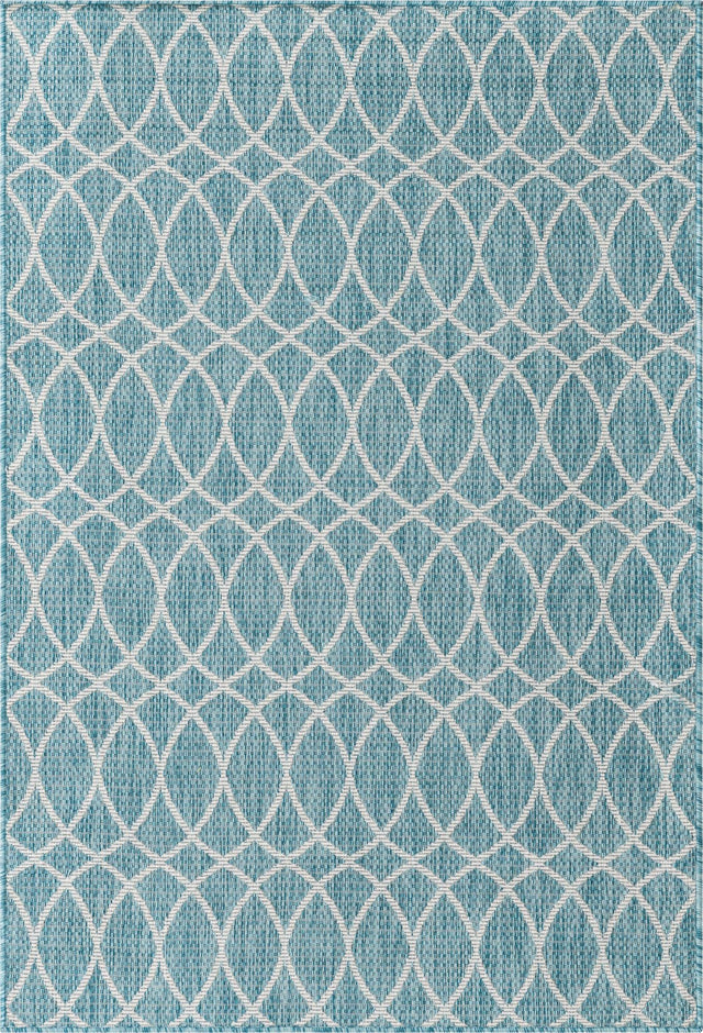 Light Aqua 4' x 6' Outdoor Trellis Rectangle Area Rug Weather Resistant for Patio, Deck, Terrace, Balcony, Porch Geometric Design Water Safe Outside Carpet for Sale at Rug Engine