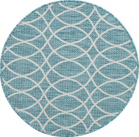 Light Aqua 3' x 3' Outdoor Trellis Round Area Rug Weather Resistant for Patio, Deck, Terrace, Balcony, Porch Geometric Design Water Safe Outside Carpet for Sale at Rug Engine