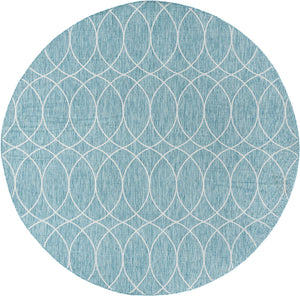 Light Aqua 10' x 10' Outdoor Trellis Round Area Rug Weather Resistant for Patio, Deck, Terrace, Balcony, Porch Geometric Design Water Safe Outside Carpet for Sale at Rug Engine
