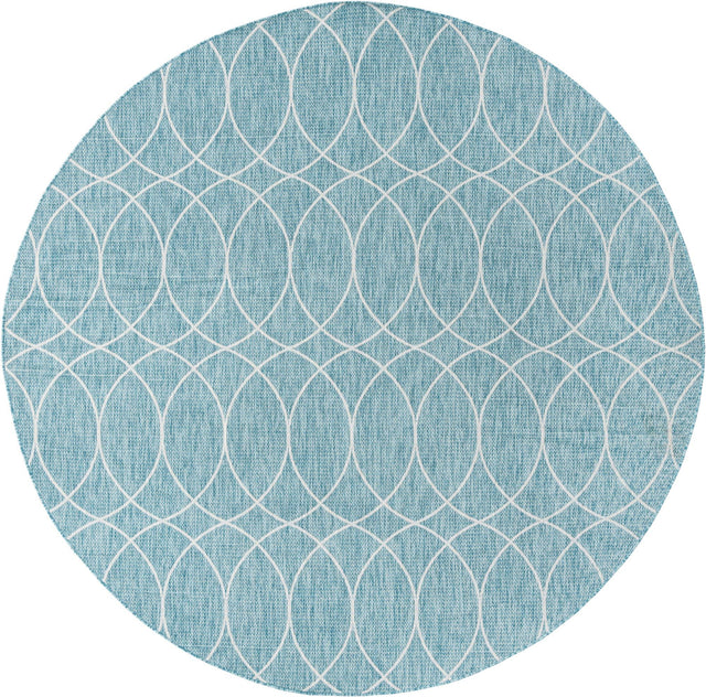 Light Aqua 10' x 10' Outdoor Trellis Round Area Rug Weather Resistant for Patio, Deck, Terrace, Balcony, Porch Geometric Design Water Safe Outside Carpet for Sale at Rug Engine
