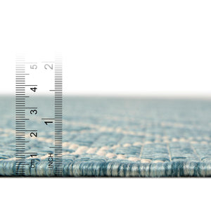 Light Aqua 3' x 3' Outdoor Trellis Round Area Rug Weather Resistant for Patio, Deck, Terrace, Balcony, Porch Geometric Design Water Safe Outside Carpet for Sale at Rug Engine
